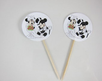 Mickey and Minnie Mouse Wedding, Round Double sided cupcake picks  Wedding cupcake picks