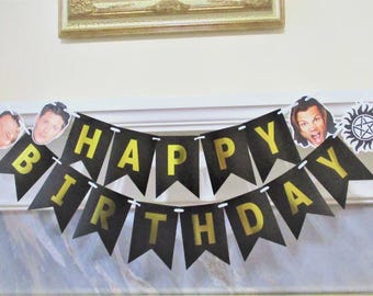 Supernatural Inspired Happy Birthday Banner , TV Show Party Decor , Themed Celebration Garland, Supplies  Event Decoration
