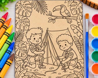 Camping DIY Paint Kit, Wooden Paint Board, Paint Your Own Craft, Boys Birthday Party Favor, Adventure Activity, DIY Coloring Kit