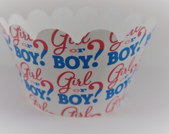 Gender Reveal Cupcake Wrappers, Girl or Boy Party Decor