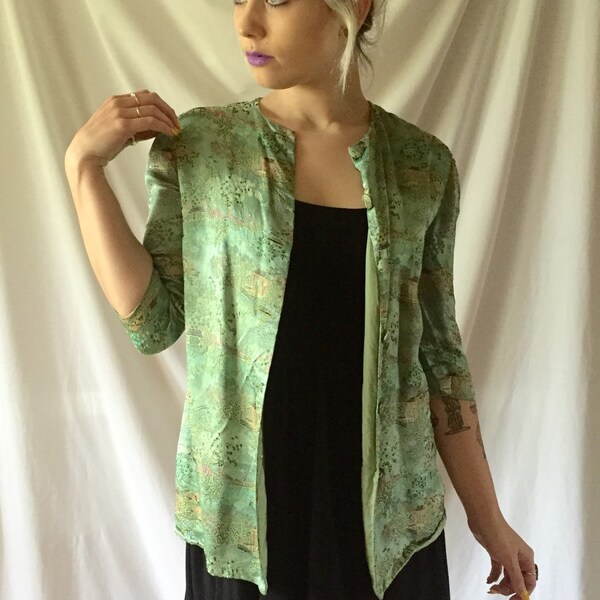 Mint green Asian silk blazer