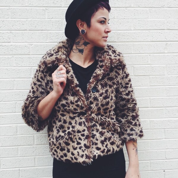 Vintage faux fur leopard print coat