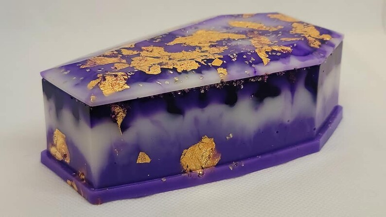 white gold flakes Resin Coffin Jewelry box purple