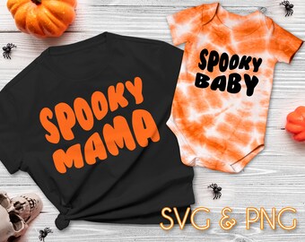 Spooky Mama & Baby SVG-PNG-gesneden bestand voor Cricut, grappige leuke Halloween-outfits, bijpassende Spooky-shirts, kind, moeder