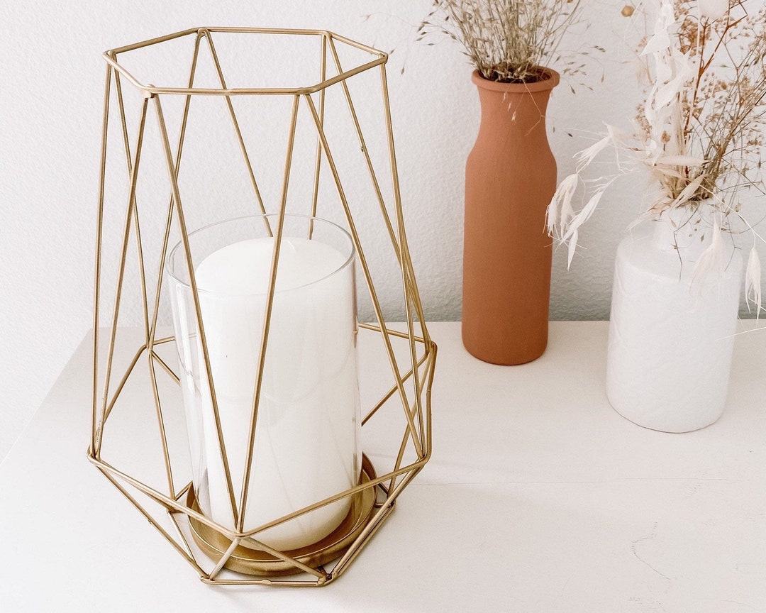 Gold Metal Geometric Hurricane Candle Holder Gold Metal Etsy