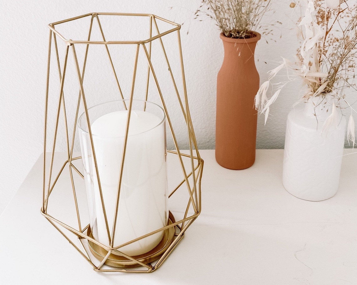 Gold Metal Geometric Hurricane Candle Holder Gold Metal Etsy