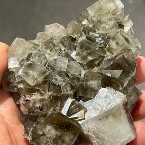 Pode incluir: Um aglomerado de cristais de fluorita verde com uma apar&ecirc;ncia v&iacute;trea e transl&uacute;cida. Os cristais est&atilde;o dispostos em uma forma&ccedil;&atilde;o aleat&oacute;ria e natural, mostrando sua forma c&uacute;bica e suas bordas afiadas.