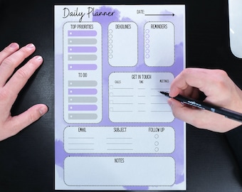 Lila Daglig Planner PDF Checklista Anteckningar