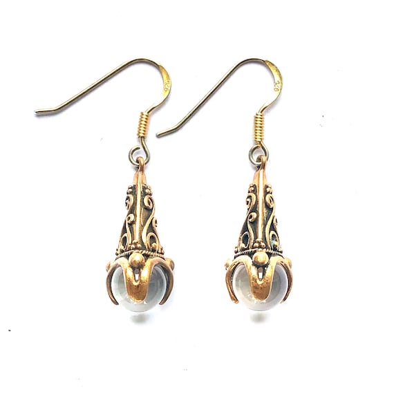GOTLAND POWER EARRINGS - mountain crystal and bronze (made by Viking Kristall)