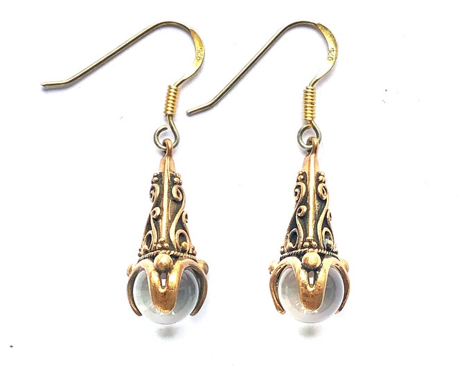 GOTLAND POWER EARRINGS - mountain crystal and bronze (made by Viking Kristall)