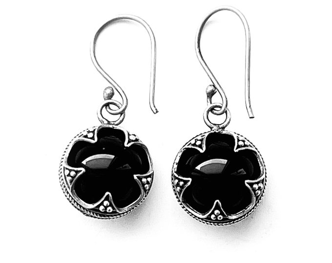 larger GOTLAND BALL EARRINGS - onyx and silver (handmade by Viking Kristall)