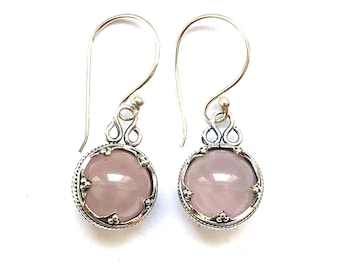 GOTLAND BALL EARRINGS - rose quartz and silver (handmade by Viking Kristall)