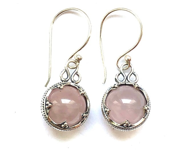 GOTLAND BALL EARRINGS - rose quartz and silver (handmade by Viking Kristall)