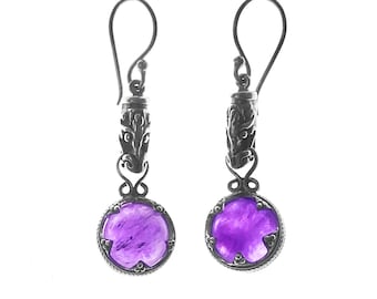 GOTLAND DRACHENKOPF OHRRINGE - Amethyst und Silber (handmade by Viking Kristall)