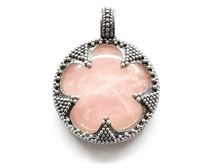 medium GOTLAND LENS PENDANT - rose quartz and silver (handmade by Viking Kristall)