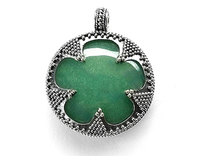 medium GOTLAND LENS PENDANT - aventurine and silver (handmade by Viking Kristall)