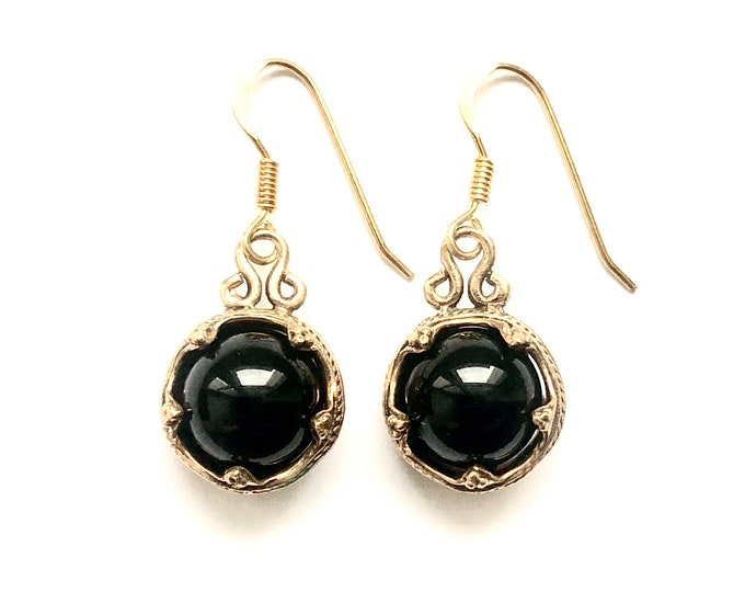 GOTLAND BALL EARRINGS - onyx and bronze (made by Viking Kristall)