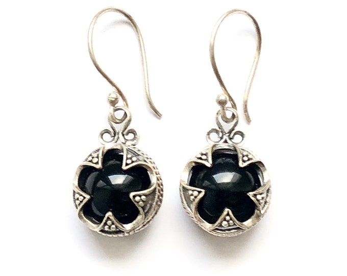 GOTLAND BALL EARRINGS - onyx and silver (handmade by Viking Kristall)