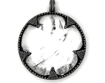 large GOTLAND LENS PENDANT - mountain crystal and silver (handmade by Viking Kristall)