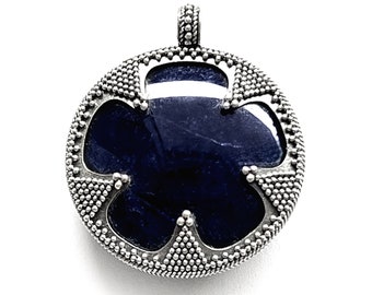 large GOTLAND LENS PENDANT - dark sodalite and silver (handmade by Viking Kristall)