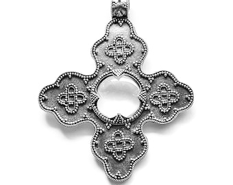 BYZANTINE BIRKA CROSS mountain crystal and silver (handmade by Viking Kristall)