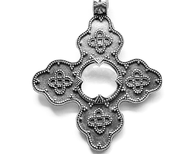 BYZANTINE BIRKA CROSS mountain crystal and silver (handmade by Viking Kristall)