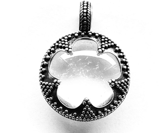 medium small GOTLAND LENS PENDANT - mountain crystal and silver (handmade by Viking Kristall)