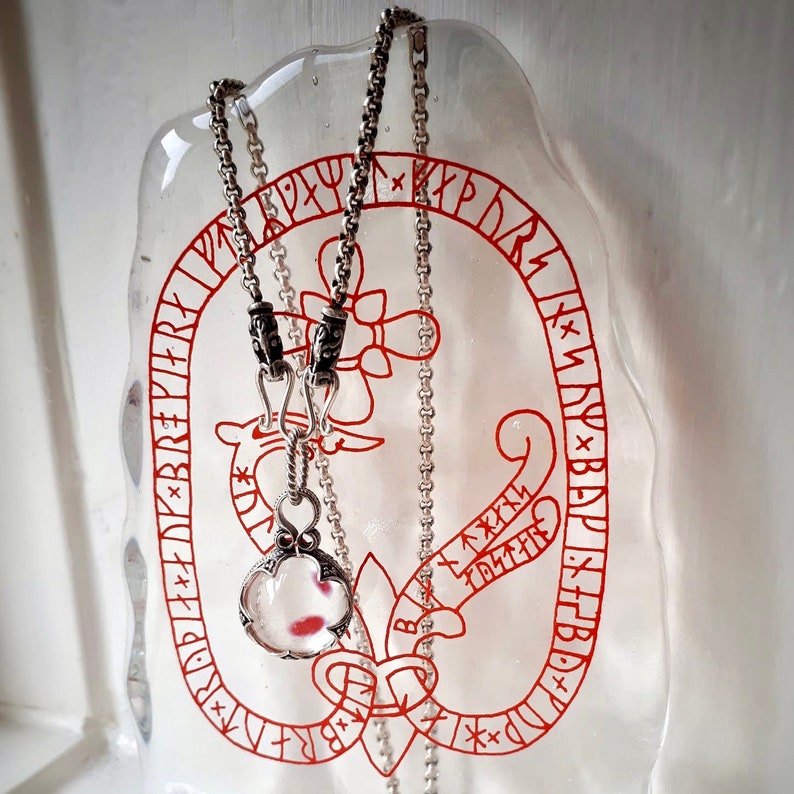 NECKLACE Gotland ball PENDANT & dragonheads CHAIN - silver (handmade by Viking Kristall) image 8
