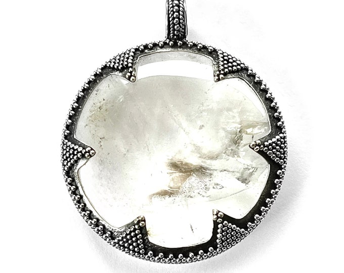 large GOTLAND LENS PENDANT - mountain crystal and silver (handmade by Viking Kristall)