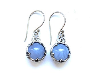 GOTLAND BALL EARRINGS - blue lace agat and silver (handmade by Viking Kristall)