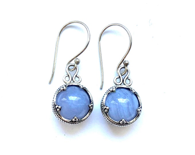 GOTLAND BALL EARRINGS - blue lace agat and silver (handmade by Viking Kristall)