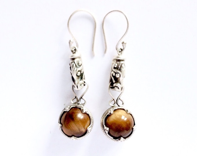 GOTLAND DRAGONHEADS EARRINGS - tiger eye and silver (handmade by Viking Kristall)