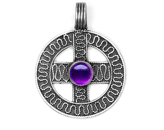 SWEDISH CROSS amethyst and silver (handmade by Viking Kristall)