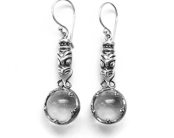 GOTLAND WOLFHEADS EARRINGS - mountain crystal and silver (handmade by Viking Kristall)