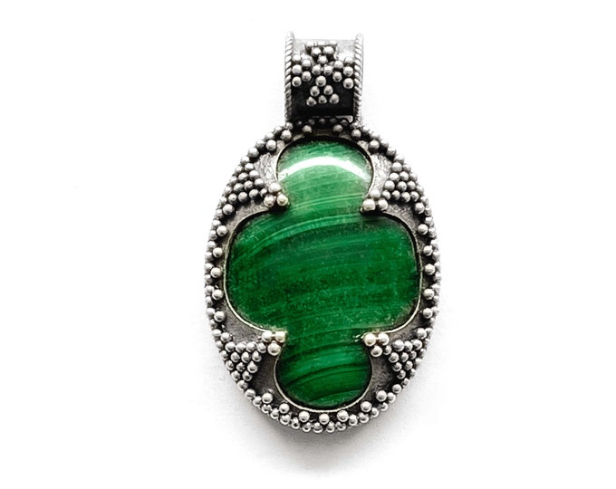 GOTLAND LENS PENDANT - malachite and silver (handmade by Viking Kristall)