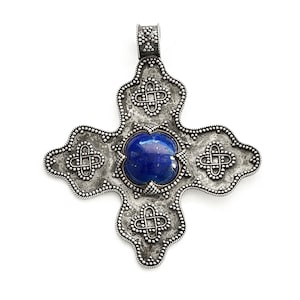 BYZANTINE BIRKA CROSS lapis lazuli and silver (handmade by Viking Kristall)