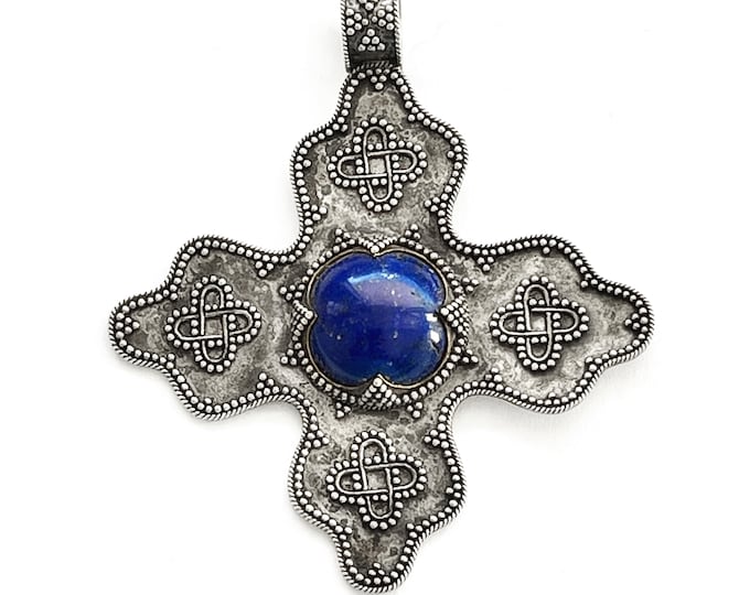 BYZANTINE BIRKA CROSS lapis lazuli and silver (handmade by Viking Kristall)