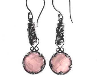 GOTLAND DRAGONHEADS EARRINGS - rose quartz and silver (handmade by Viking Kristall)