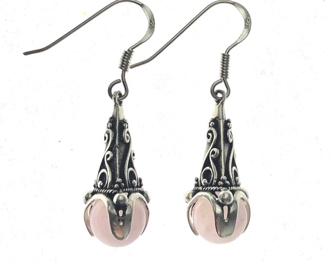 GOTLAND POWER EARRINGS - rose quartz and silver (handmade by Viking Kristall)