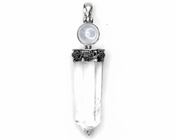 large OBELISK PENDANT - mountain crystal and silver (handmade by Viking Kristall)