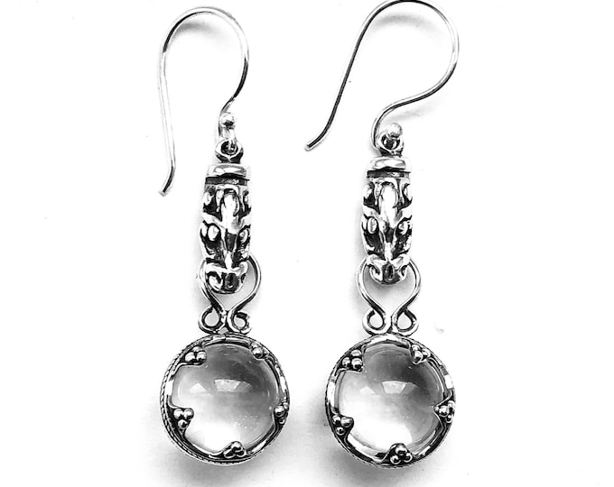 GOTLAND DRAGONHEADS EARRINGS - mountain crystal and silver (handmade by Viking Kristall)