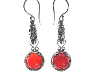 GOTLAND DRAGONHEADS EARRINGS - carnelian and silver (handmade by Viking Kristall)