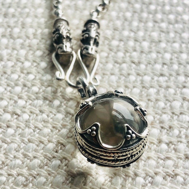 NECKLACE Gotland ball PENDANT & dragonheads CHAIN - silver (handmade by Viking Kristall) image 5