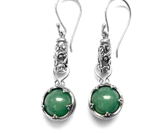 GOTLAND DRAGONHEADS EARRINGS - aventurine and silver (handmade by Viking Kristall)