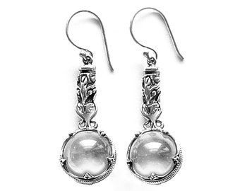 larger GOTLAND DRAGONHEADS EARRINGS - mountain crystal and silver (handmade by Viking Kristall)