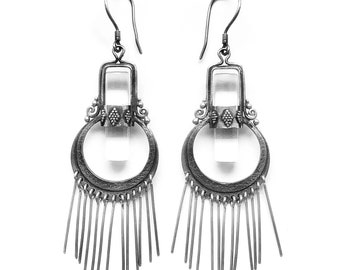 LUNULA CRYSTAL EARRINGS - mountain crystal and silver (handmade by Viking Kristall)