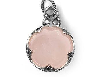 medium GOTLAND BALL PENDANT - rose quartz and silver (handmade by Viking Kristall)