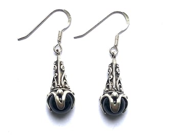 GOTLAND POWER EARRINGS - onyx and silver (handmade by Viking Kristall)