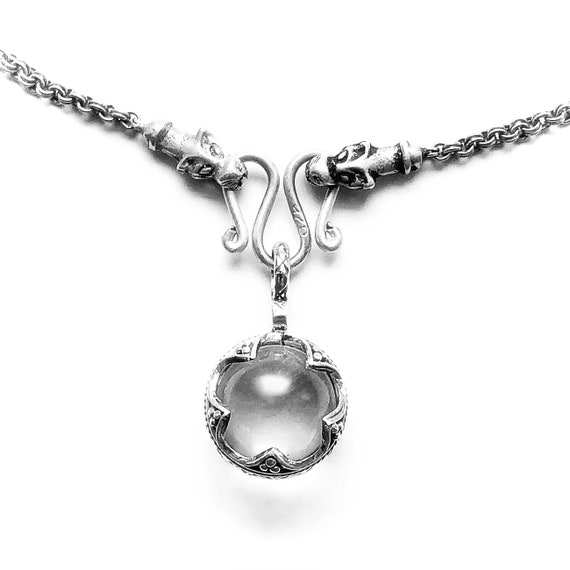 NECKLACE Gotland ball PENDANT & Islandic wolfheads fine CHAIN - silver (handmade by Viking Kristall)