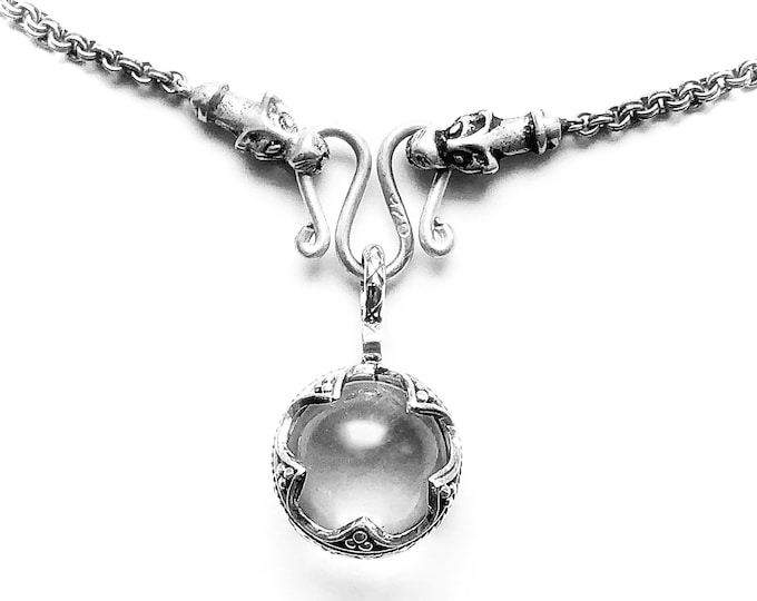 NECKLACE Gotland ball PENDANT & Islandic wolfheads fine CHAIN - silver (handmade by Viking Kristall)